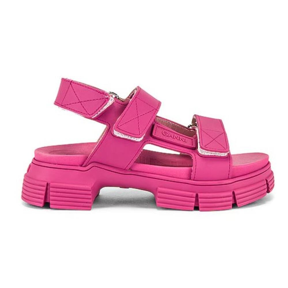 Ganni Sport Shocking Pink lug sole recycled rubber velcro sandals EU 38